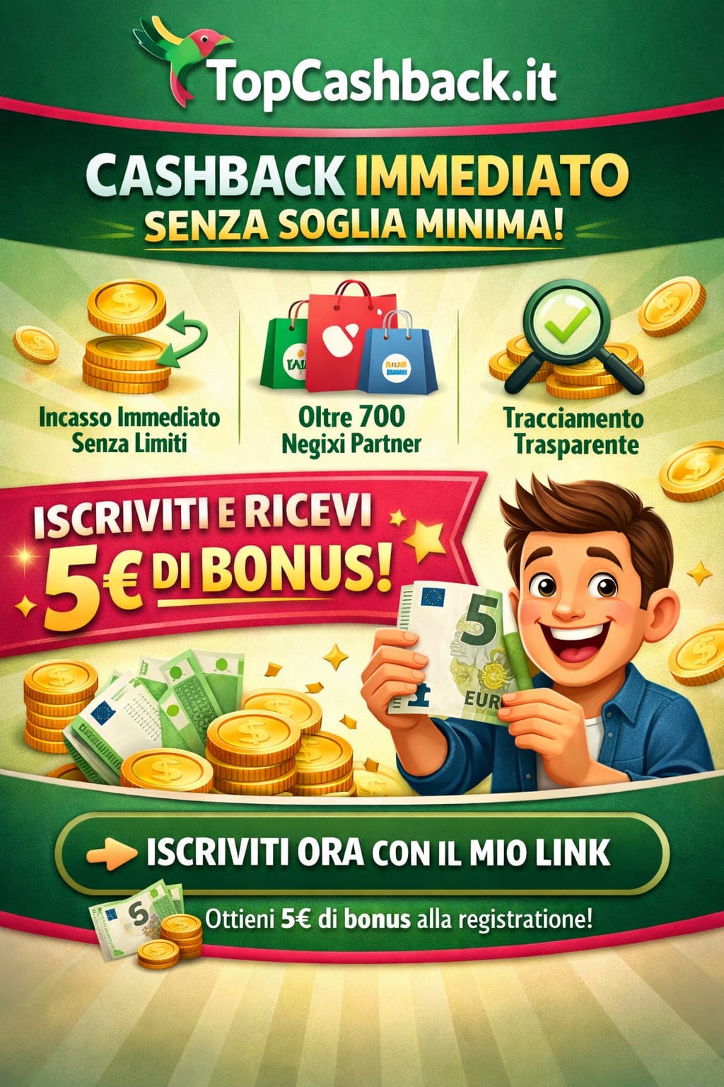 Risparmia e Guadagna con TopCashback.it: Cashback Immediato Senza Soglia Minima